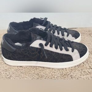 P448 black leopard shearling